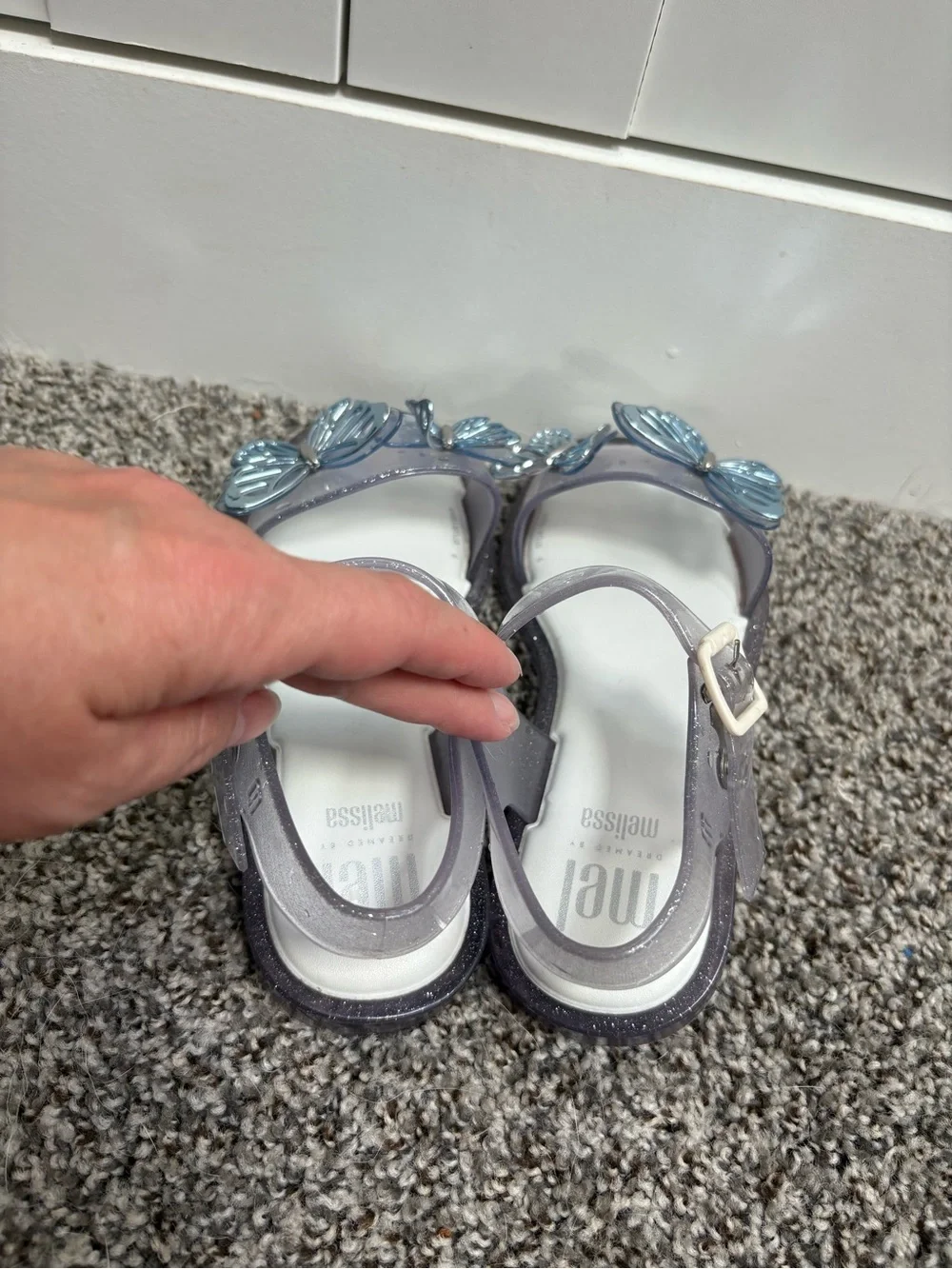 Mel Dreamed By Melissa Girls' Silver Sparkle Sandals with Butterflies Size 13c